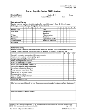 Teacher Input Form for Evaluation