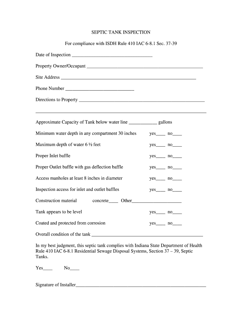 Septic Tank Inspection Form PDF