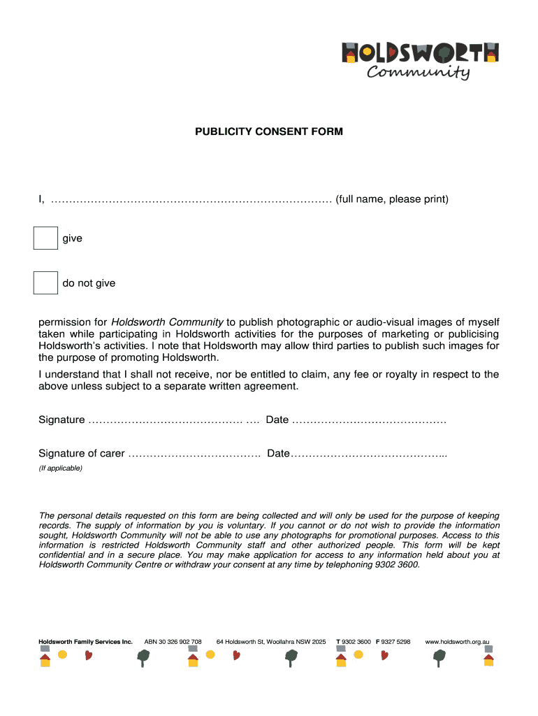 Publicity Consent Form  Holdsworth  Holdsworth Org