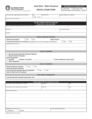 Head Start Dental Form