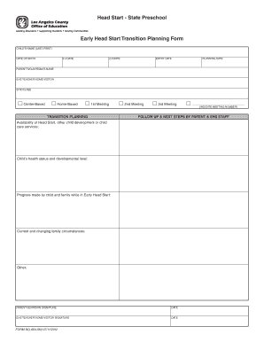Early Head Start Transition Plan Form