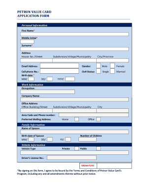 Petron Value Card Registration  Form