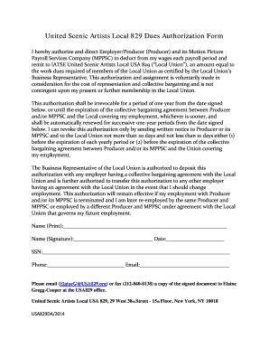 United Scenic Artists Local 829 Dues Authorization Form Usa829