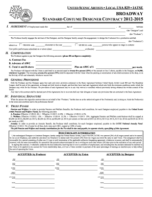  Broadway Standard Costume Designer Contract Usa829 2012-2024