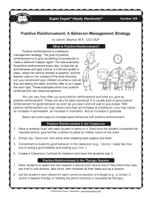 Positive Reinforcement a Behavior Management Strategy  Form