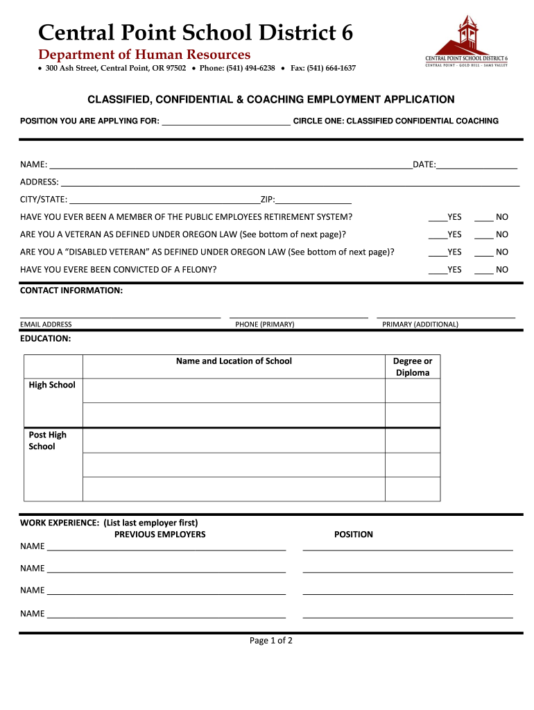 Application  Central Point School District #6  District6  Form