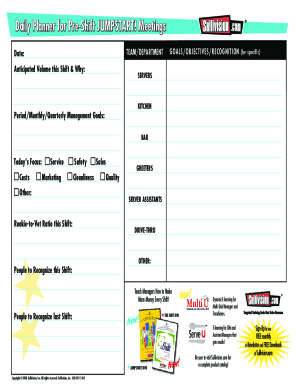 Pre Shift Meeting Template Excel  Form