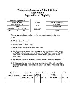 Tssaa Eligibility Form