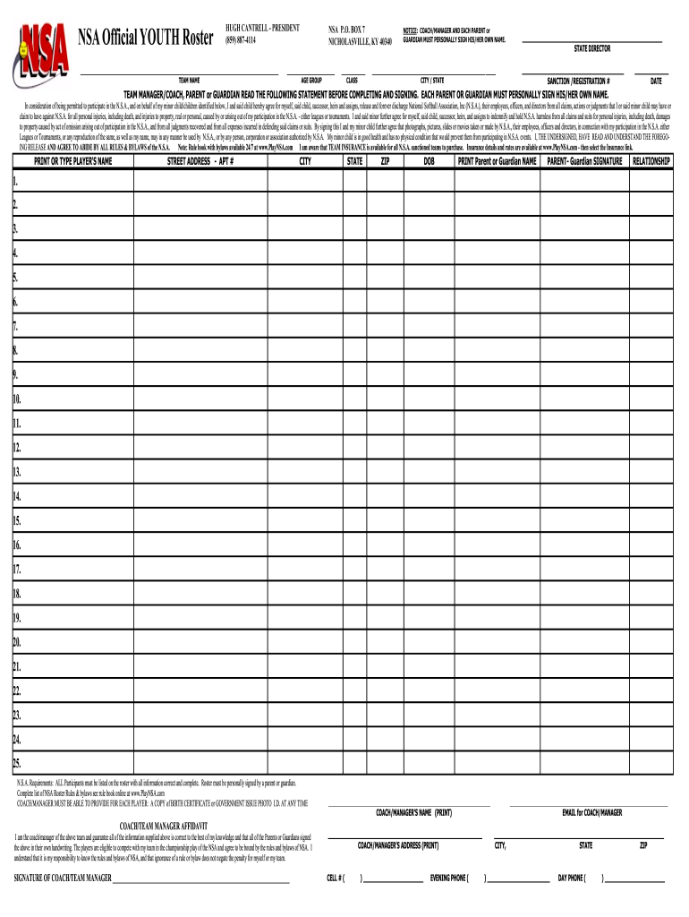 Nsa Softball Roster Form