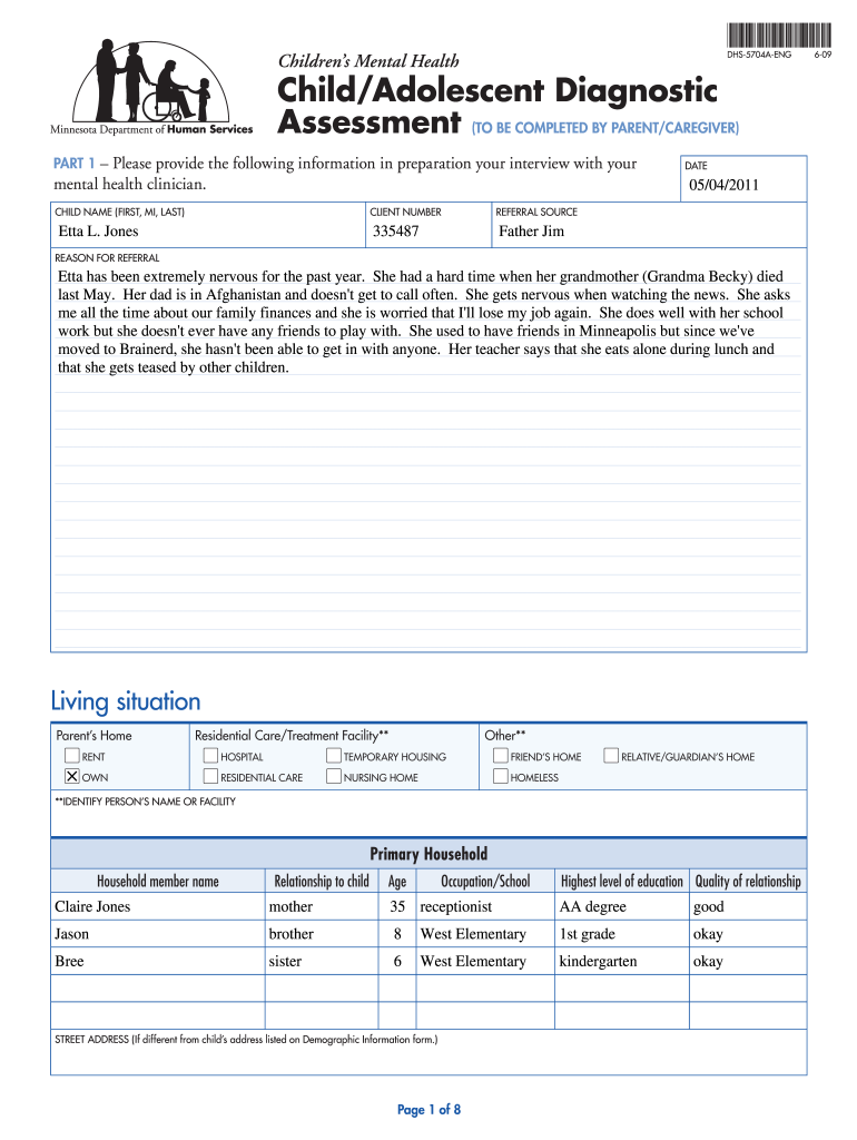  Child Adolescent Diagnostic Assessment Form 2009-2024