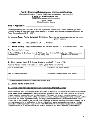Family Systems License Dhs  Form