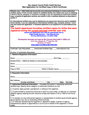 San Joaquin Birth Certificate  Form