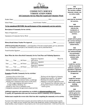 Sweetwater Union High School District Community Service Form