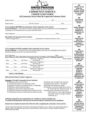 Sweetwater Community Service Form