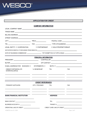 Wesco Credit Application  Form