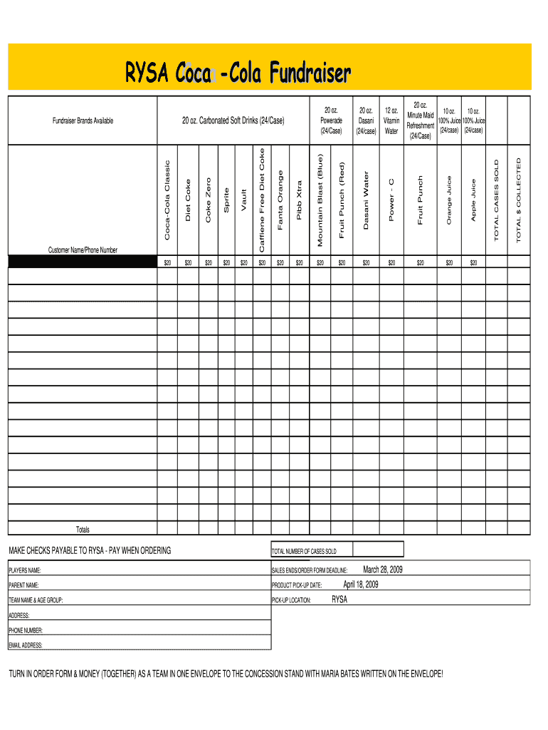 Get and Sign Coca Cola Fundraiser Order Form 2009-2022