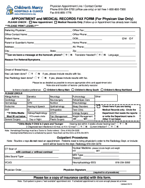 New Appointment Fax Form 9 2 10 Children&amp;#39;s Mercy Hospital Childrensmercy