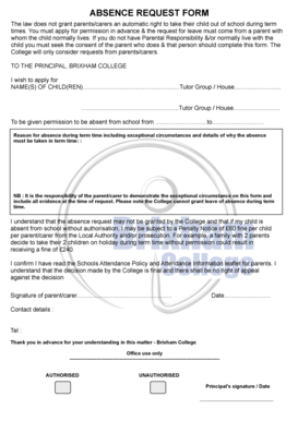 Absence Request Form Brixham College