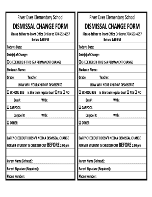 Dismissal Change Form Dismissal Change Form Fulton County Schools School Fultonschools