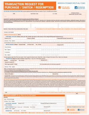 Transaction Form Baroda Pioneer Mutual Fund