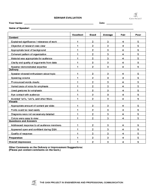 Evaluation Form for Seminar Speaker