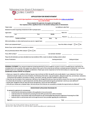 Wsu Reinstatement Application  Form