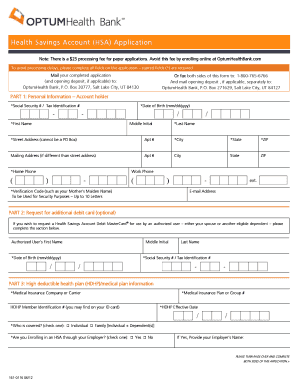 Health Savings Account HSA Application Optum Bank  Form