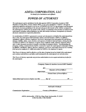 Adesa Power of Attorney  Form