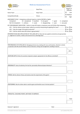 FFA Referee Assessment Form Football Federation Australia