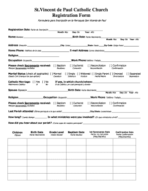 Parish Registration Form Bilingual Pub St Vincent De Paul Catholic