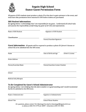 High School Dance Guest Permission Form