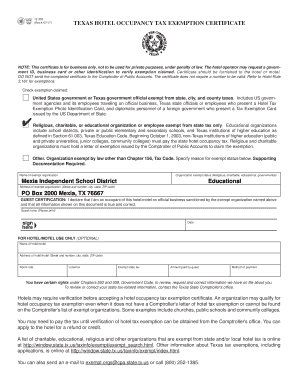 Form 12 302 Fillable Texas Hotel Occupancy Tax Exemption Certificate