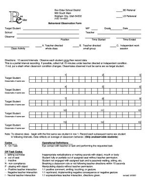 Behavior Observation Form