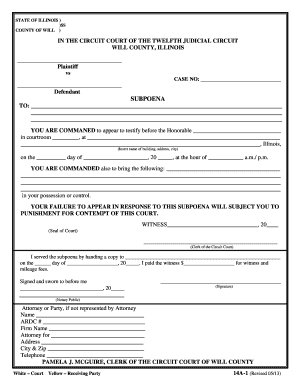 Will County Subpoena  Form