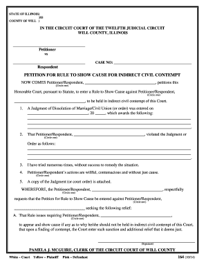 Petition for Rule to Show Cause for Indirect Civil Contempt Illinois  Form