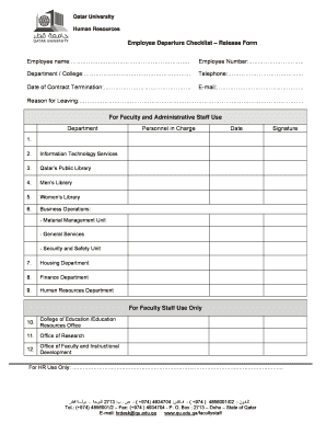 Employee Departure Checklist  Form