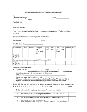 Request Letter for Processing of Export Bill  Form