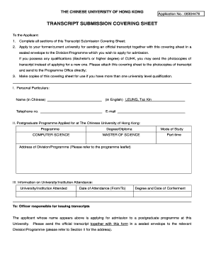 Transcript Submission Covering Sheet  Form