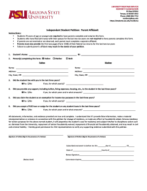 Independent Student Petition Parent Affidavit ASU Students Site Students Asu  Form