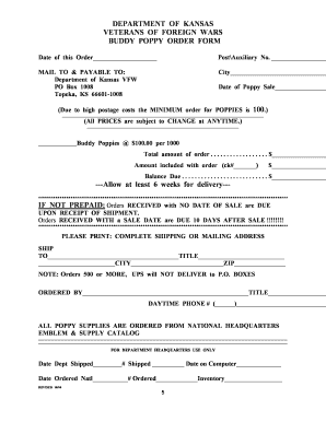 Vfw Buddy Poppy Order Form