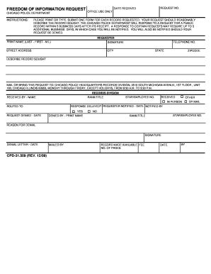  FOIA Request Form Chicago Police Department 2009
