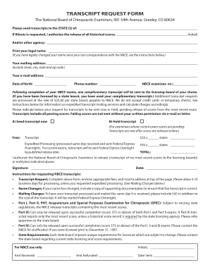 National Board of Chiropractic Examiners Transcript Request Form