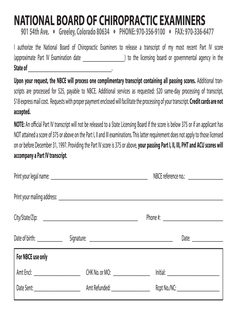 Nbce Transcript Request  Form