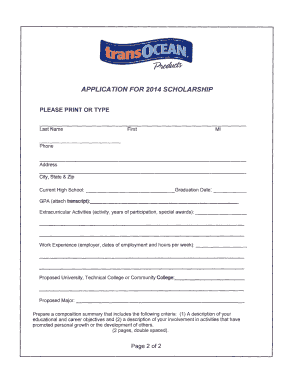 Trans Ocean Scholarship Application Lynden School District  Form