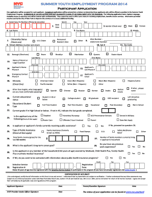 SYEP Participant Application Police Athletic League Palnyc  Form