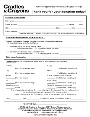 Tax Receipt Form Cradles to Crayons