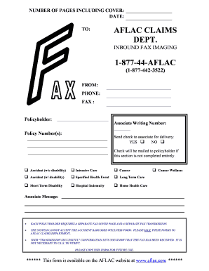 Aflac Fax Cover Page  Form