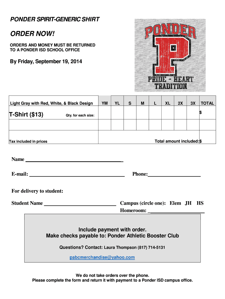  Editable T Shirt Order Forms 2014-2024