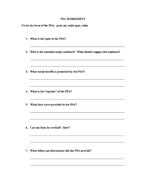 Psa Worksheet  Form