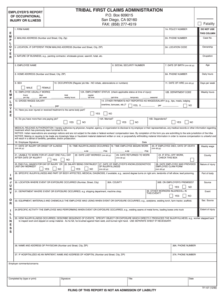 Workers Comp Claim Form Karuk Tribe of California Karuk